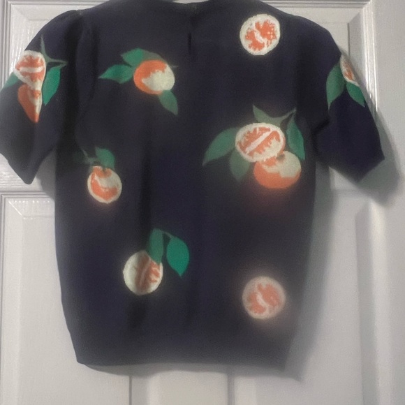 Tahari Navy Blue Top with Orange and Green Accents - Picture 2 of 2